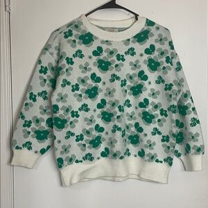 LOFT Green Floral Knit Sweater